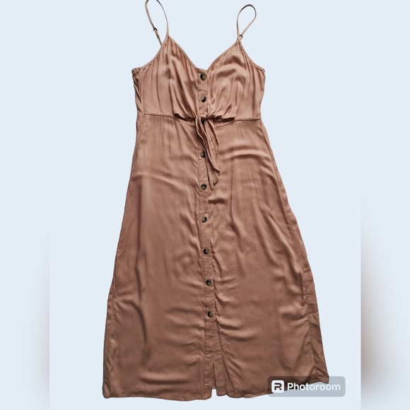 New Mimi Chica tan casual midi dress tie front button down size M - Picture 4 of 13